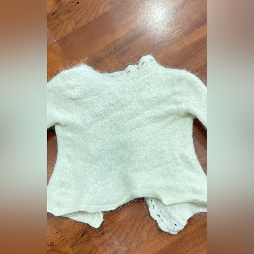 Sezane Cream Ruffle-Trim Kids Cardigan - Picture 2 of 9